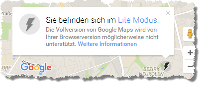 Google Maps schaltet sich in den Lite-Modus