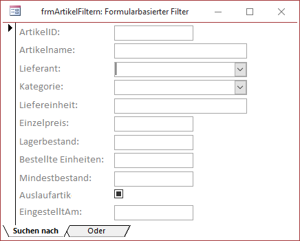 Formularbasierter Filter