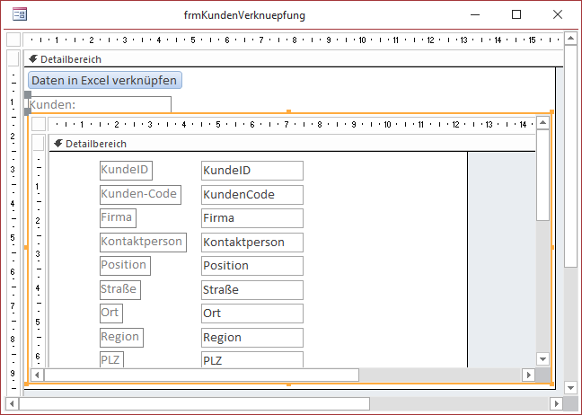 Entwurf des Formulars zum öffnen der Verknüpfung in Excel