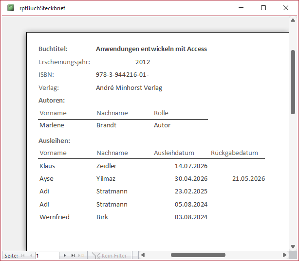 Der fertige Steckbrief - Buchdaten, Autoren und Ausleihen auf einer Seite