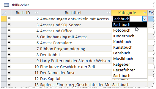 Ein Nachschlagefeld in einer Tabelle
