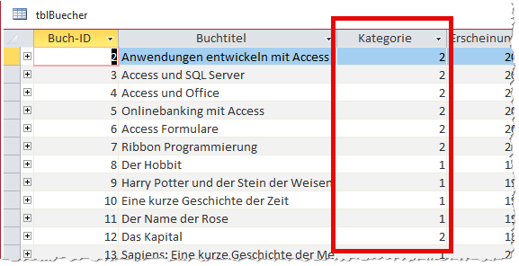 Die eigentlich im Nachschlagefeld gespeicherten Werte