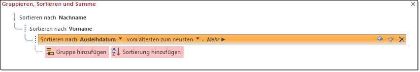 Hinzufügen der drei Sortierungen